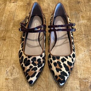 Anthropologie Leopard Print Flats with Burgundy Straps